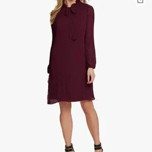Dkny | Dresses | Dkny Long Sleeve Tie Neck Pleated Shift Dress Us 4 |  Poshmark